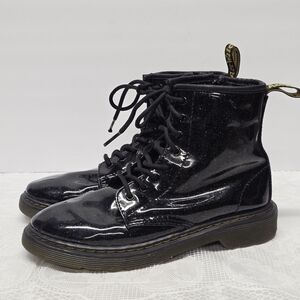 Dr. Martens Junior Glitter Black Patent Leather Combat Boots 1460 Size US 3